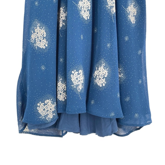 Urban Outfitters Womens Blue Flutter Sleeve Fairy Core VNeck Printed Dress Large - Picture 3 of 13